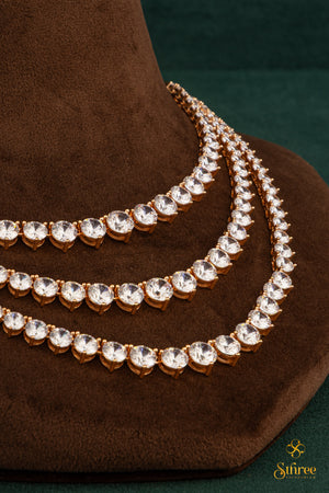 Solitaire Necklace Three Layers - Rose Gold Finish