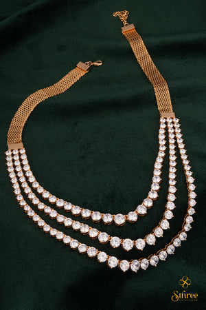 Solitaire Necklace Three Layers - Rose Gold Finish