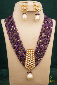 Amethyst Beads with a Kundan Pendant