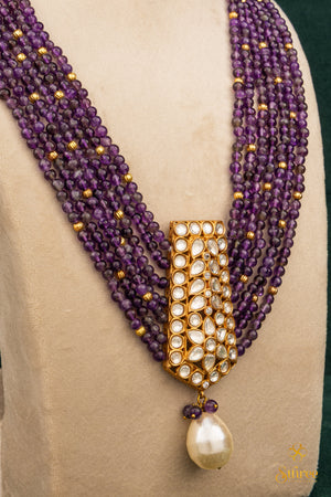 Amethyst Beads with a Kundan Pendant