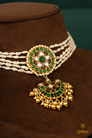 925 Silver Fresh Water Pearls Choker - Emerald green