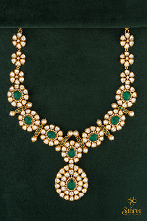 Designer Necklace - Moissanite and Green Neckpiece Set