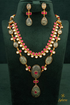 Two Layer Cabochon and Kemp Necklace - Light Green