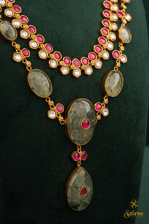 Two Layer Cabochon and Kemp Necklace - Light Green