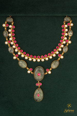 Two Layer Cabochon and Kemp Necklace - Light Green