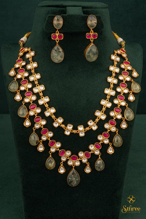 Layered Cabochon with Kemp Necklace - Light green