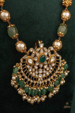 Muthu and light green with Mayil pendant neckpiece