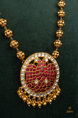 Gandaberunda Pendant with gold balls - Ruby red