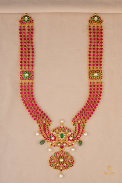 Ruby Red - Makarakanthi Pendant in Four Lines