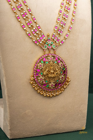 Four liner Rakkodi - Ruby red with Gold balls
