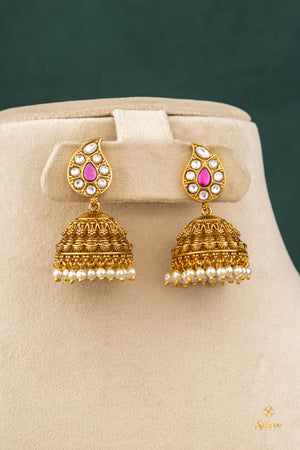 Four liner Rakkodi - Ruby red with Gold balls