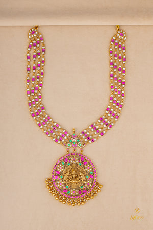 Four liner Rakkodi - Ruby red with Gold balls