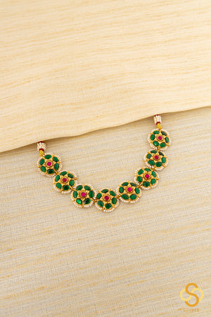 Jadau Kundan Choker - Green and Ruby Red