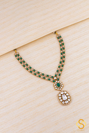 Two Liner Moissanite and Emerald Green Necklace Set