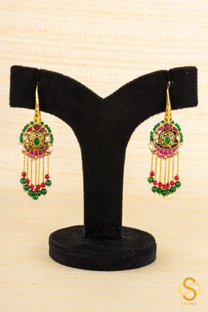 Chandbali Hanging - Jadau Kundan - Green and Ruby Red