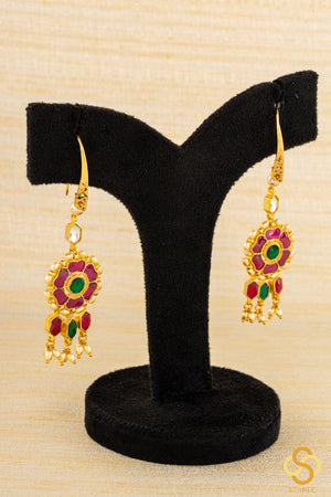 Jadau Kundan hook earrings - Ruby red