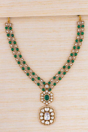 Two Liner Moissanite and Emerald Green Necklace Set