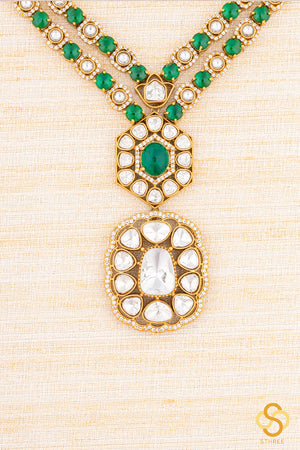 Two Liner Moissanite and Emerald Green Necklace Set