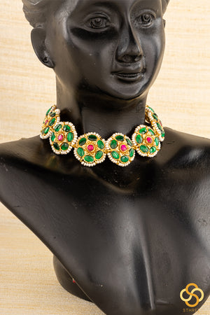 Jadau Kundan Choker - Green and Ruby Red
