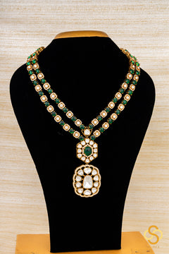 Two Liner Moissanite and Emerald Green Necklace Set