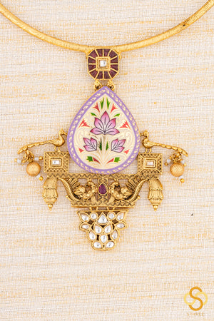 Meenakari Hasli necklace set - Mauve