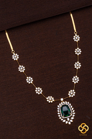 Diamond Pattern Necklace with Emerald Green Pendant