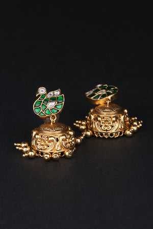 Annam Jhumkas - Green and white