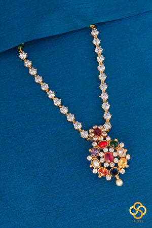 Navarathna pendant in a zircon chain