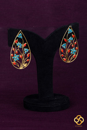 Jadau kundan earrings - Turquoise and coral