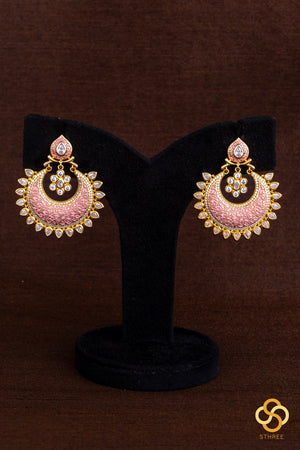 Rajwadi choker - Hasli with pink meenakari work with uncut zircons