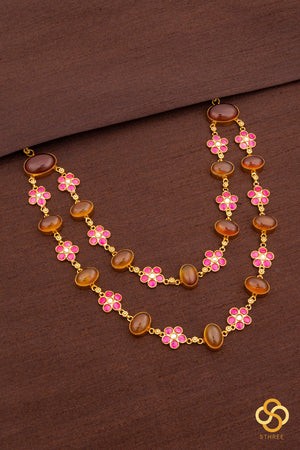 Layered cabochon and kemp necklace - Citrine yellow