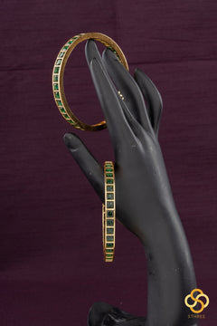 Emerald Green Colour - Square Stone Bangles