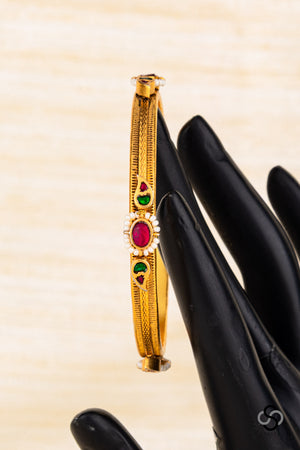 Gold finish kemp mogappu slim bangles - Set of 2