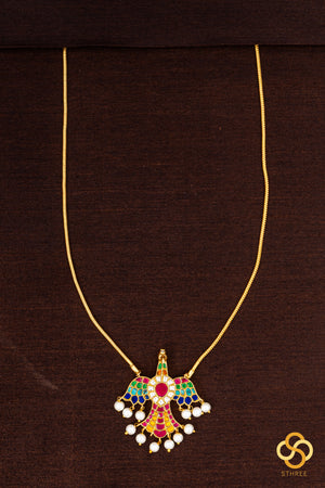 Gandaberunda Neckpiece with Pearls - Navarathna