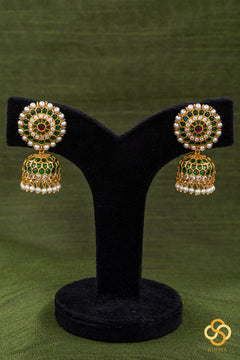 Emerald green and pearl jhumkas