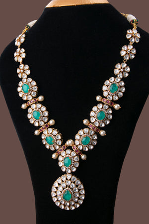 Designer Necklace - Moissanite and Sea Green Neckpiece Set