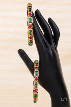 Emerald green and Red - Diamond pattern bangle