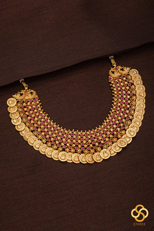 Ruby chokker with Lakshmi coins mala