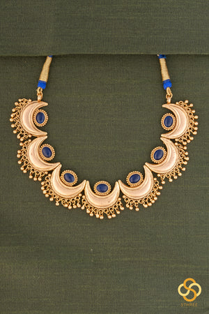 Chandbali Gold Matt Necklace - Sapphire Blue