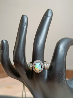 Opal and Zircon finger rings - Pure silver, Size 15
