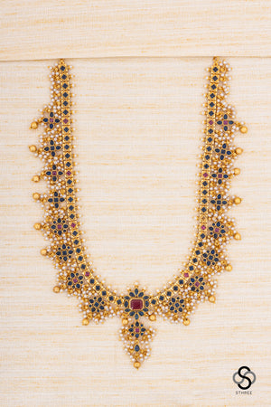 Guttapusalu Long Necklace Set - Sapphire Blue