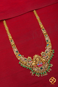 Gajalakshmi Haram with Meenakari Work - 38 Inches long