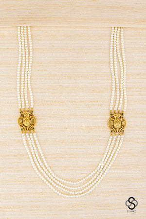 Four Liner Pearls with Gandaberunda Mogappu