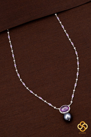Zircon and amethyst necklace set, with pearl hanging