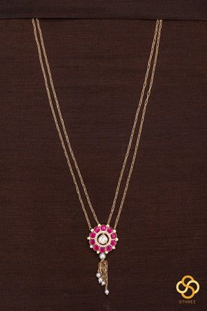 Layered Kundan necklace - Ruby red with pearls