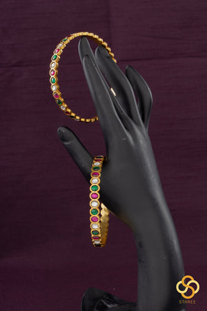 Jadau Kundan bangles - Red, Green and white