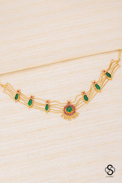 Kerala necklace - Gold chains with Emerald Green