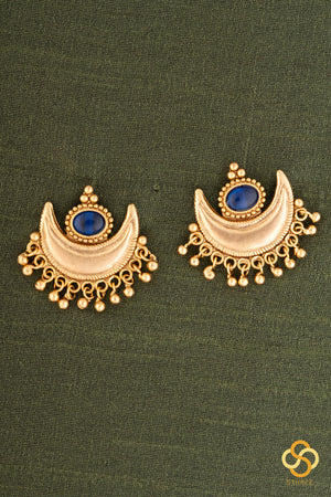 Chandbali Gold Matt Necklace - Sapphire Blue