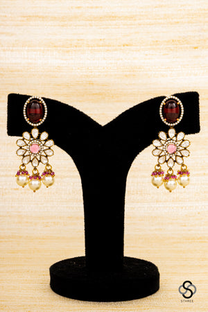 Zircon and Flower haram - Antique finish gold with green beads