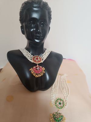 Fresh water pearls choker - Kemp red